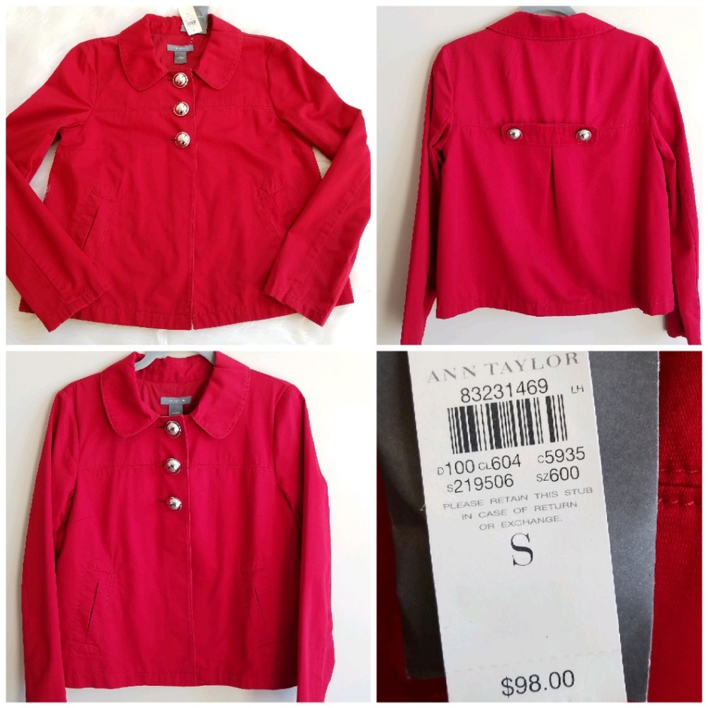NWT Ann Taylor Red Silver Button Jacket